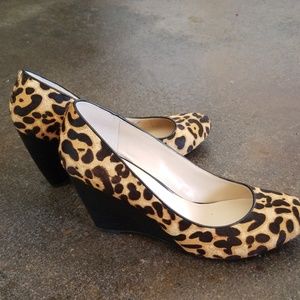NWOB Franco Sarto Leopard Calf Hair Wedge